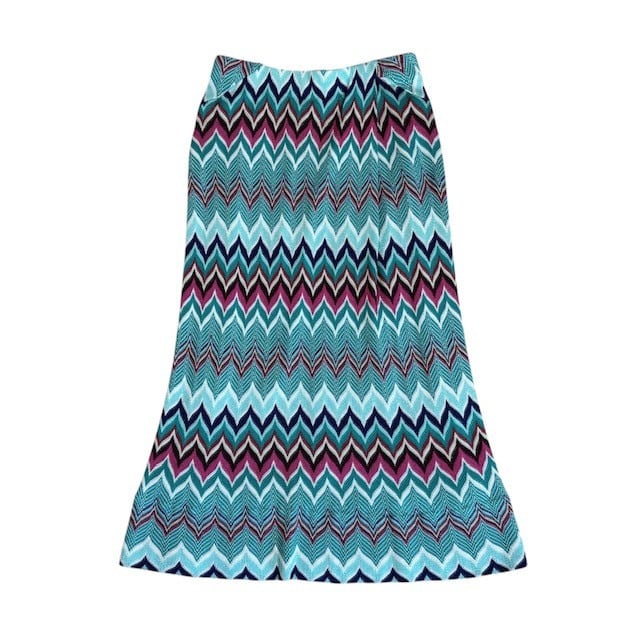 中古 ミッソーニ MISSONI ニットスカート クリーニング済み ジグザグ マルチカラー イタリア製 レディース Sサイズ 相当