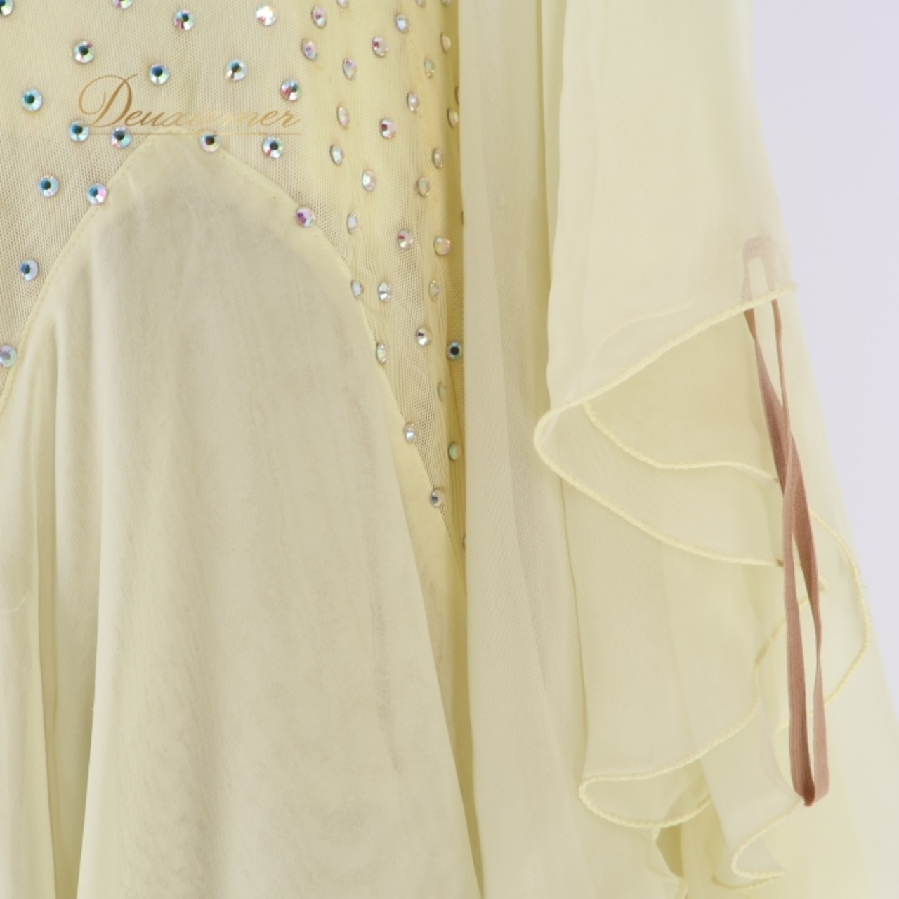 社交ダンス 衣装 スタンダードレス ワンピース ドレス スタンダード 黄色 レース デモ 競技 ダンス パーティ 発表会 綺麗 上品 明るい レモンカラー イエロー系 明るい黄色 フレアスカート 上品デザイン 女性用 ドレススタイル おしゃれ ショーダンスパフォーマンス 競技用衣装