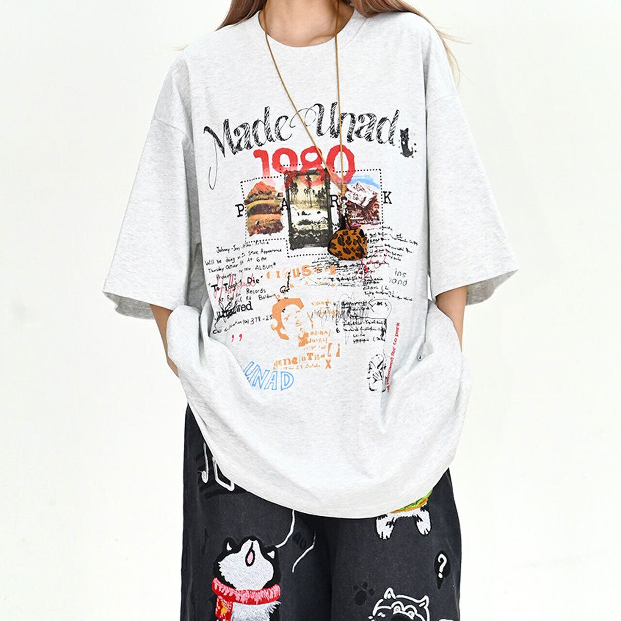 コラージュグラフィックナンバリングタイポハーフスリーブTシャツ 2col R02018