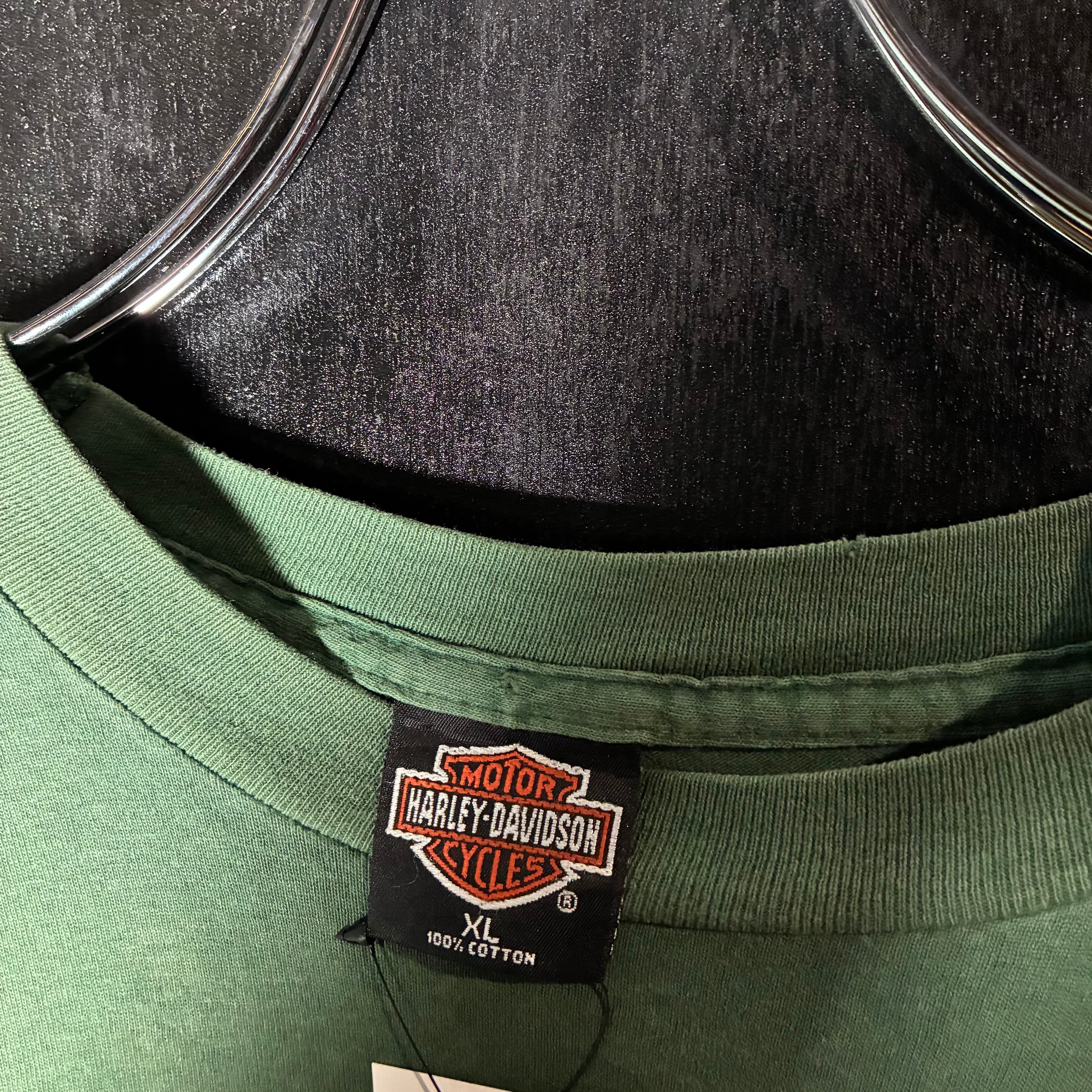90s USA】Harley-Davidson Vintage Pocket Tee Greenハーレー