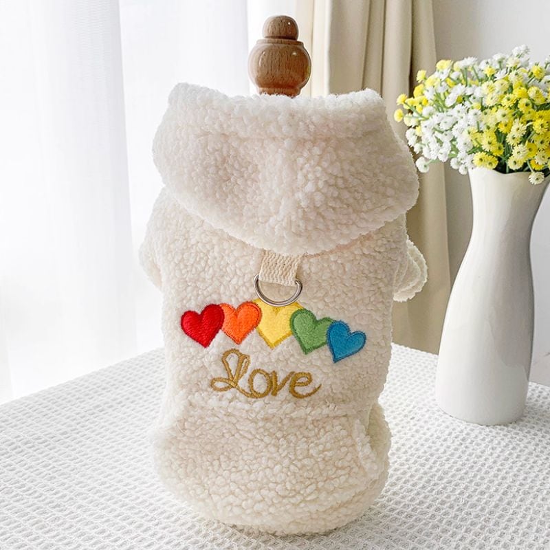 カラフルハートモチーフ付ボアのパーカー 犬服 00971