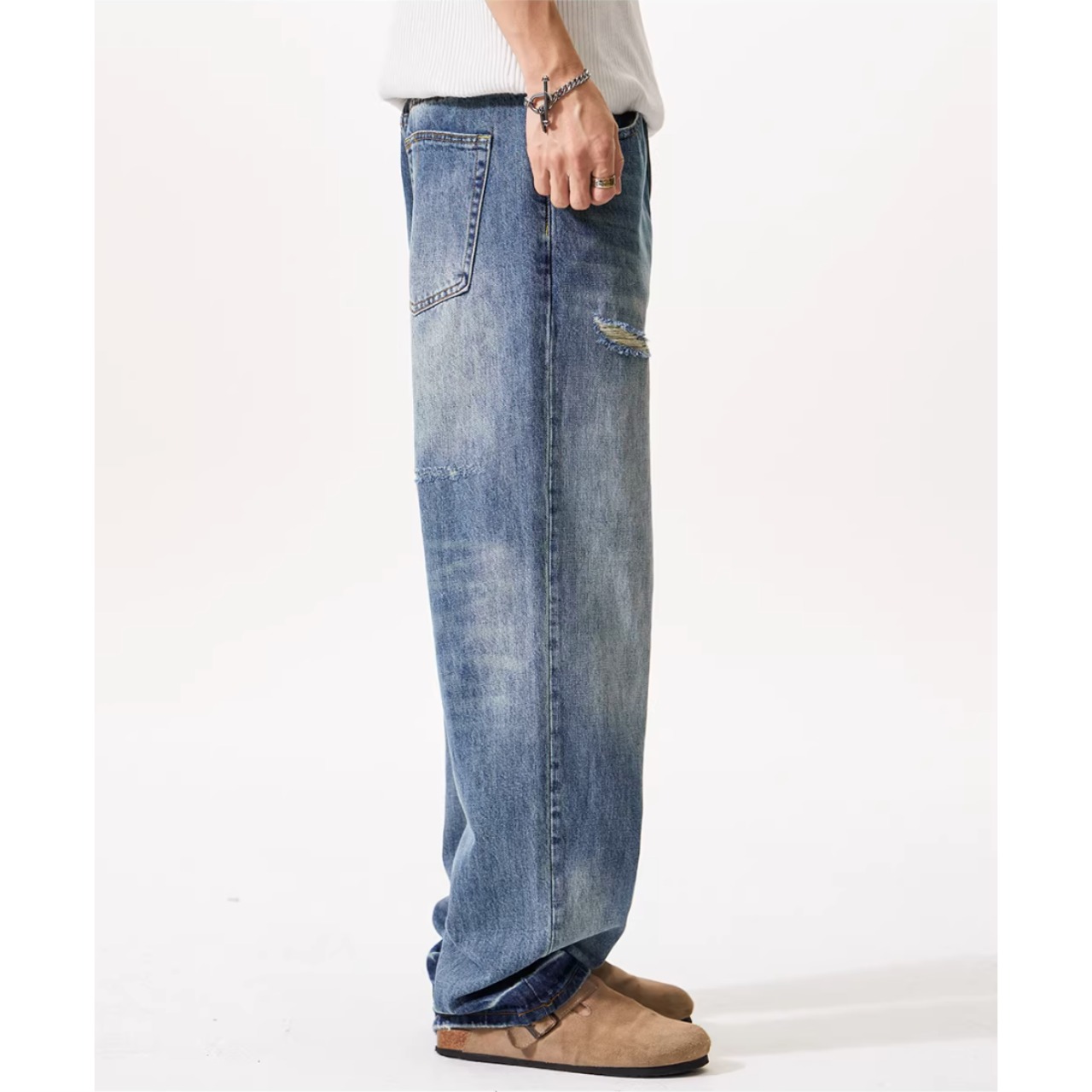 ダメージ加工 フルレングス デニムパンツ af0500