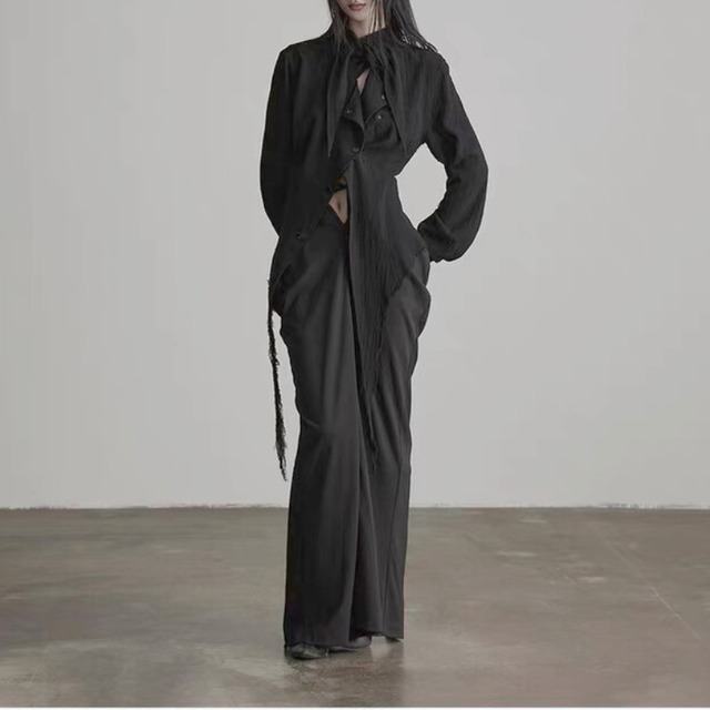 Frayed tie layered shirt C1316