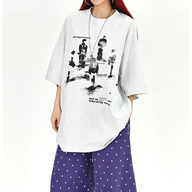 モノクロフォトアートビッグTシャツ 2col   R01701
