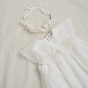Original 刺繍   Bell organdy (cotton satin) Kids dress  & head accessory（White）90