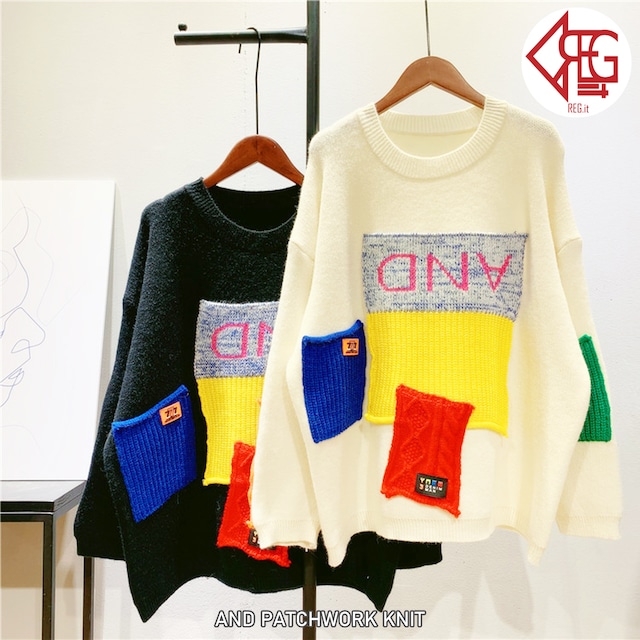 【REGIT】【即納】AND PATCHWORK KNIT 韓国ファッション ニット かわいい ユニークなニット 個性的なニット