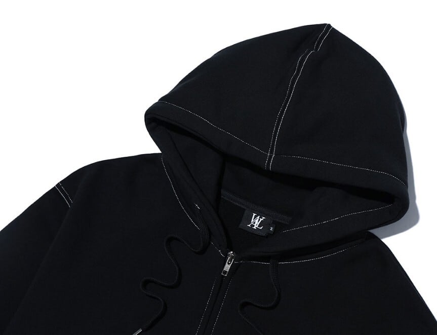 ジャケット WOOALONG Signature slit hood zipup BLACK ☆NMIXX ソリュン 着用!!【WOOALONG】Signature stitch hood