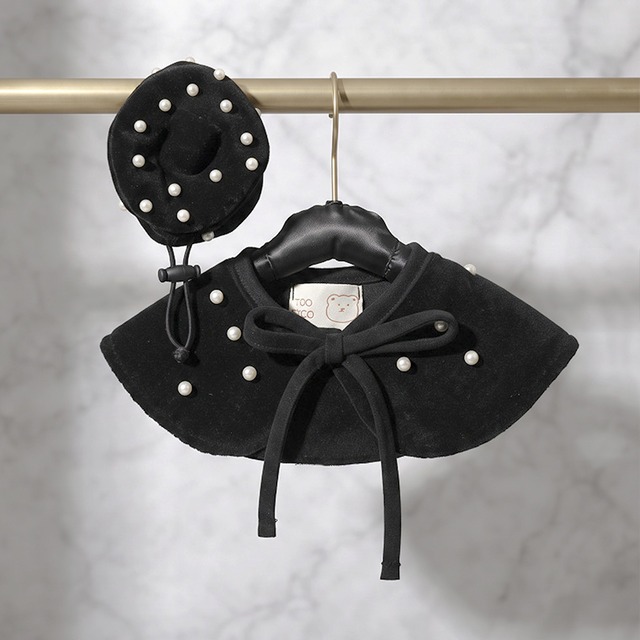 blanc beret & cape / 犬用 帽子 ベレー帽 ケープ ベロア 上品 冬アイテム バンダナ スカーフ アクセサリー ドッグウェア ペット用 cap 被り物 お揃い お出かけ 撮影会 韓国ワンコ服