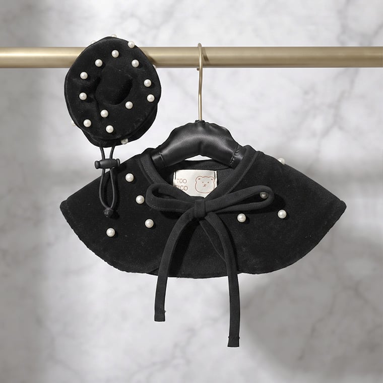 blanc beret & cape / 犬用 帽子 ベレー帽 ケープ ベロア 上品 冬アイテム バンダナ スカーフ アクセサリー ドッグウェア ペット用 cap 被り物 お揃い お出かけ 撮影会 韓国ワンコ服