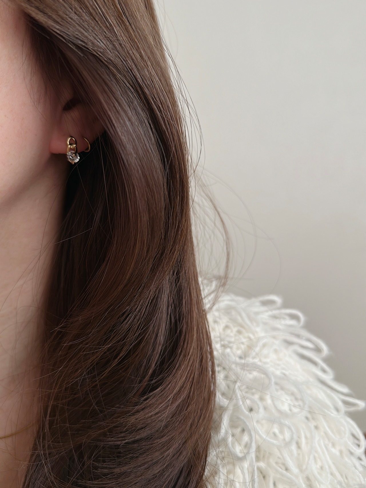 S925 ワンストーンチェーンピアス