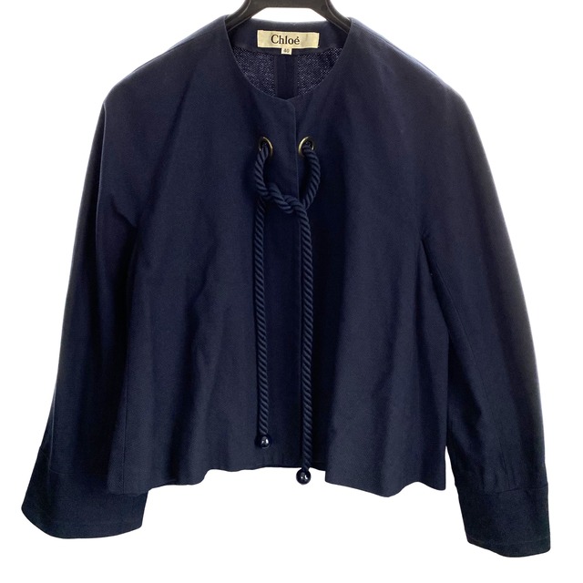 クロエ　ドルマン型ジャケット　綿　紺色　40　良品　ノーカラージャケット