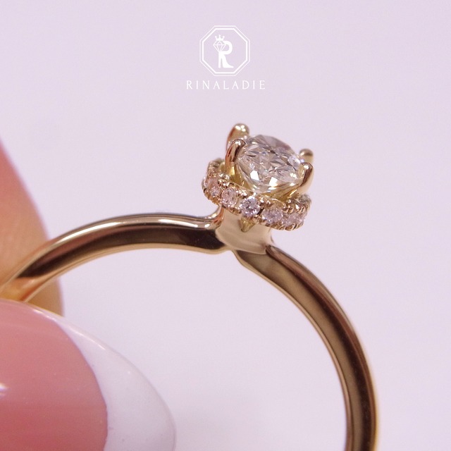 【リナレディー】K18YG天然ダイヤモンド★オーバルのサイド首飾りリング