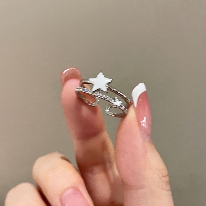 スターリング オープンリング レディース 星モチーフ フリーサイズ
