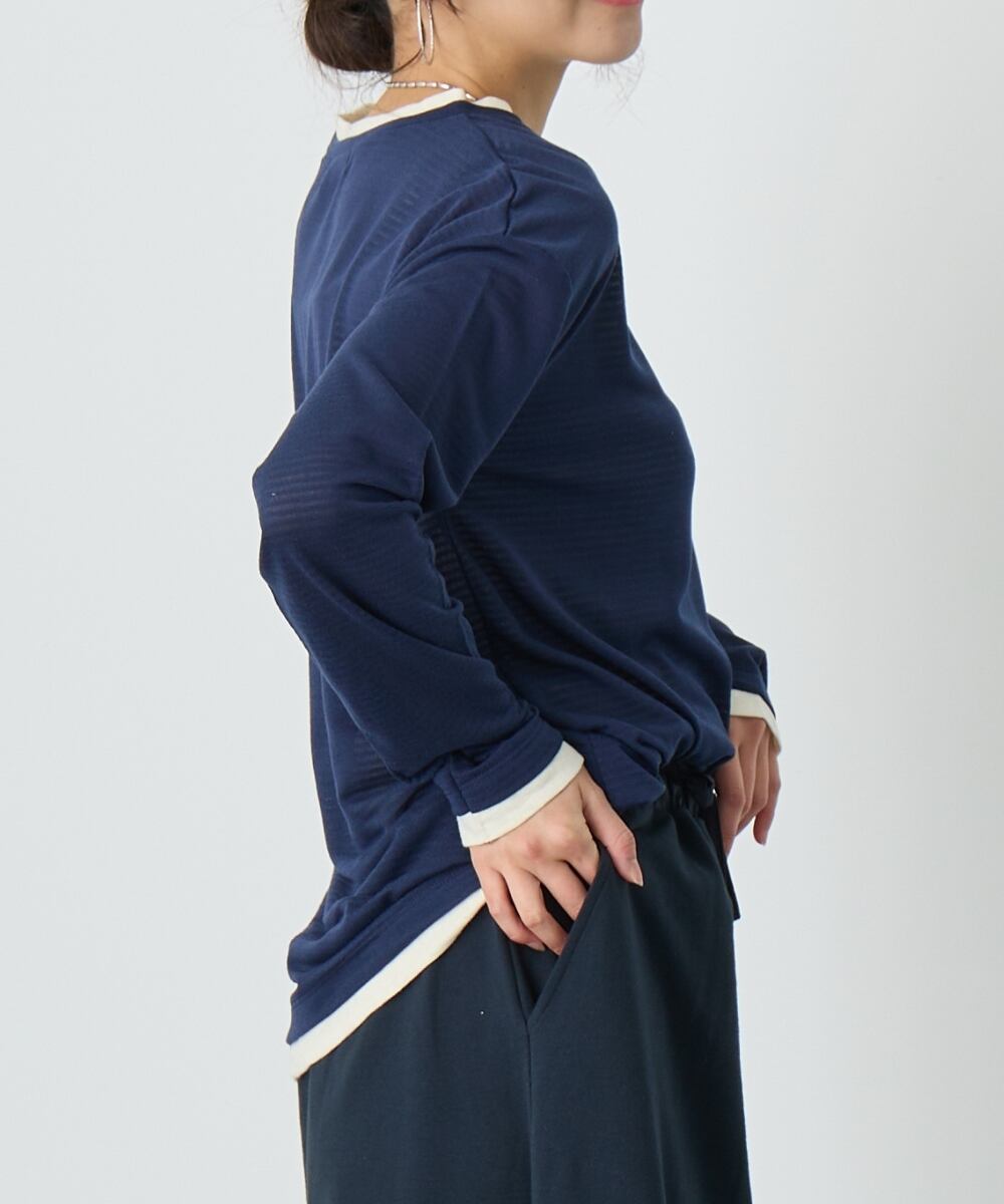 No.24011 フェイクレイヤードロングTシャツ Navy | エルキカク