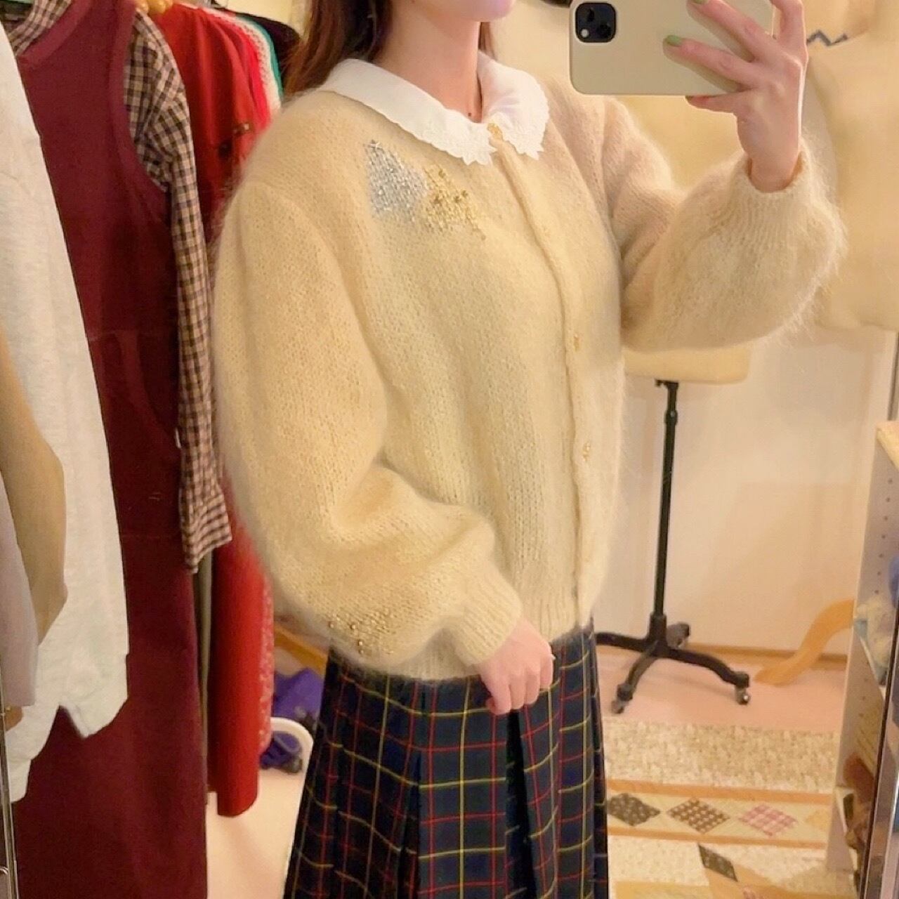 lame tree cream knit cardigan