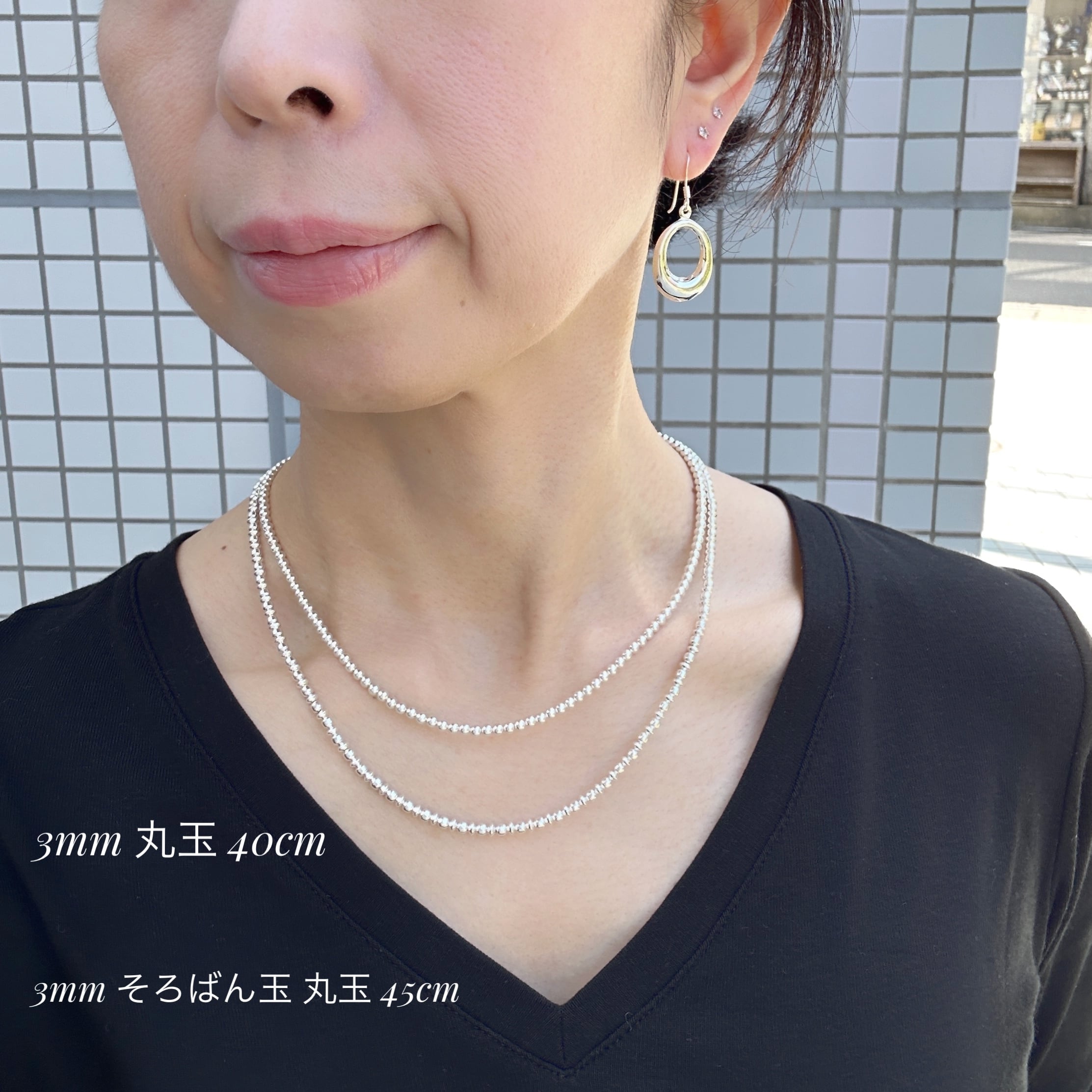 再入荷》【ラスト1】ナバホパール ネックレス 丸玉 x そろばん玉 3mm