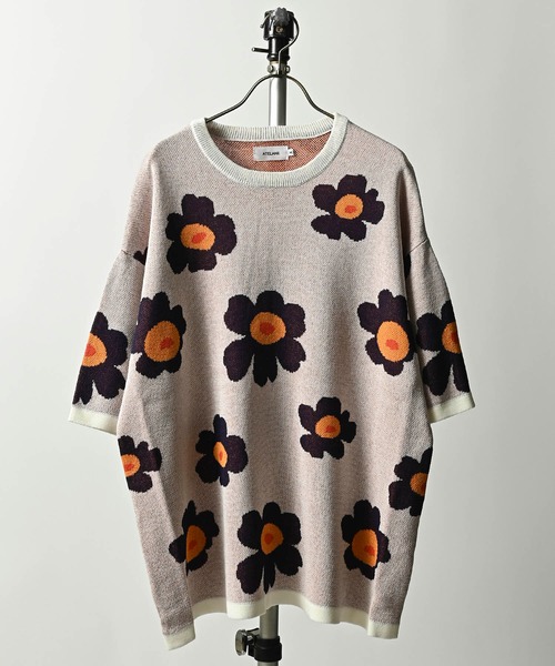 ATELANE Flower pattern short sleeve crew neck knit (WHT) 24A-11020