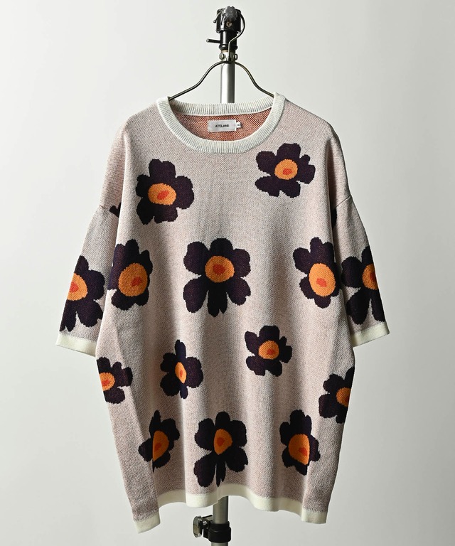 ATELANE 14GG damask pattern knit TEE (BEG) 22A-11040 (DEPROID sponsored brands)