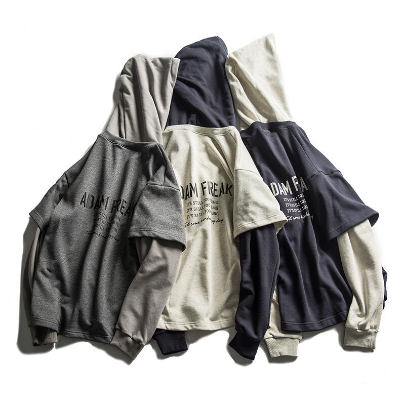 アメリカンレトロバックレタープリントフェイクツーピースプルオーバーセーターメンズルーズコントラストカラーパーカードレンディジャケット-アリババ hip6-161196084676598
