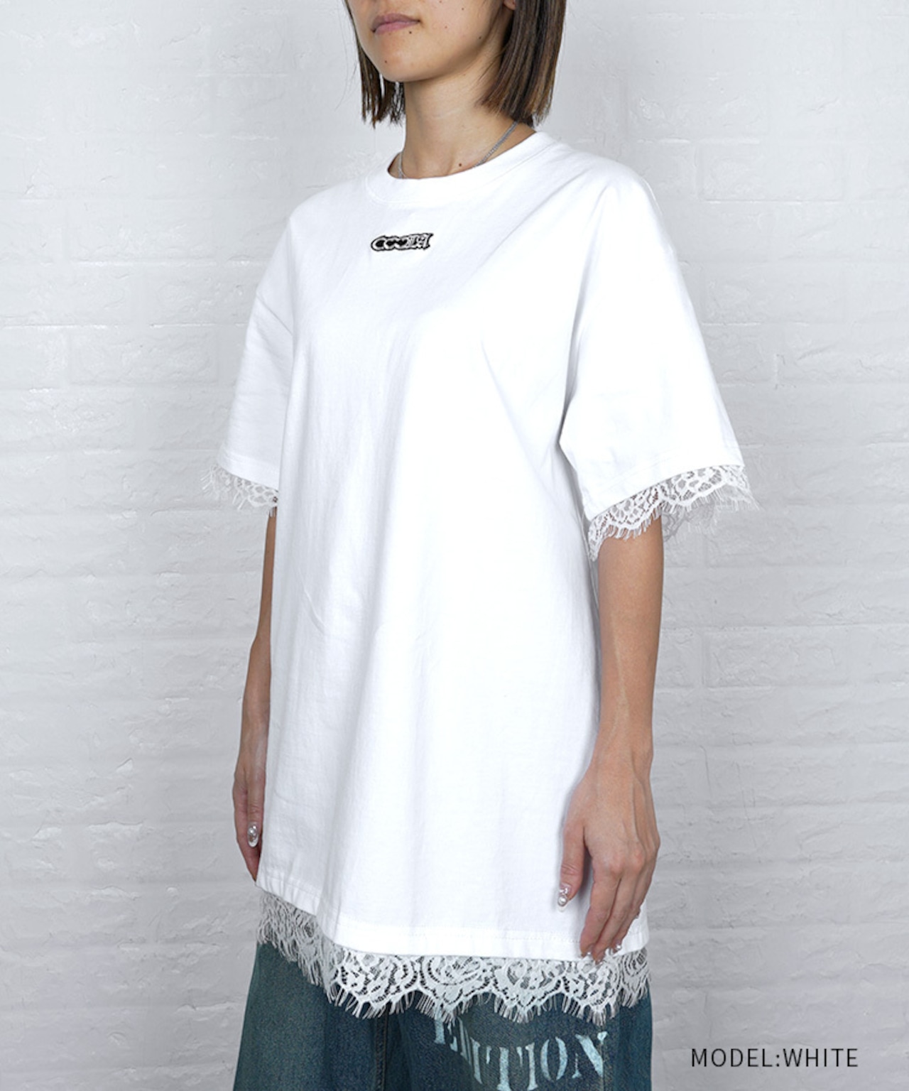 【直営限定ITEM】ヘムレースルーズTシャツ (WHITE) CQ-49004H