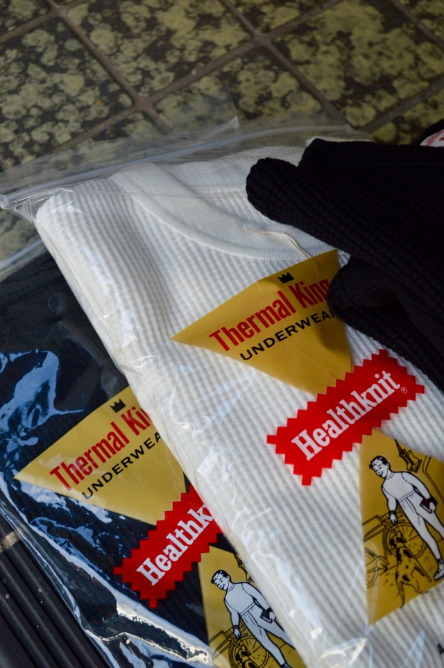 Healthknit 60s Reproduct Thermal King Waffle Crew Vintage Pack Model ヘルスニット サーマル 1960復刻 Black