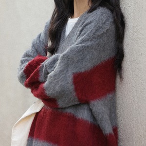 v-neck striped knit pullover　J00360