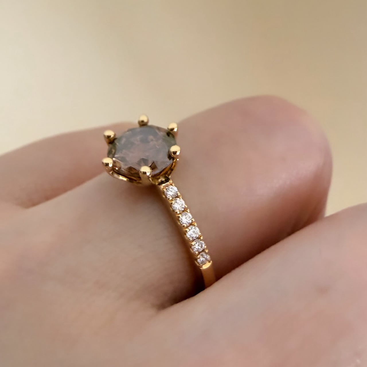 ラウンドブリリアントカット ブラウン ダイヤモンドリング 1.334ct K18