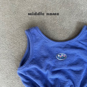 【middle name】刺繍パイルレイヤードタンク ブルー90〜120cm【240432】
