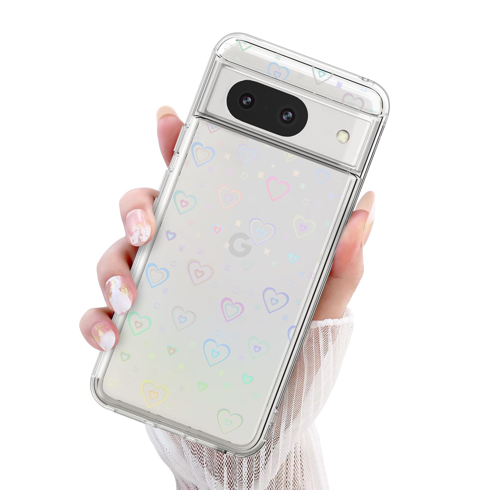 EasEasy Google Pixel 8a ケース ハート IMD技術 pixel 8a ケース グラデーション キラキラ クリア googleピクセル8a カバー ハート柄 色褪せ防止 耐摩擦 ピクセル8a 用保護カバー 耐衝撃 耐久性 全面保護 おしゃれ TPU PC 軽量 薄型