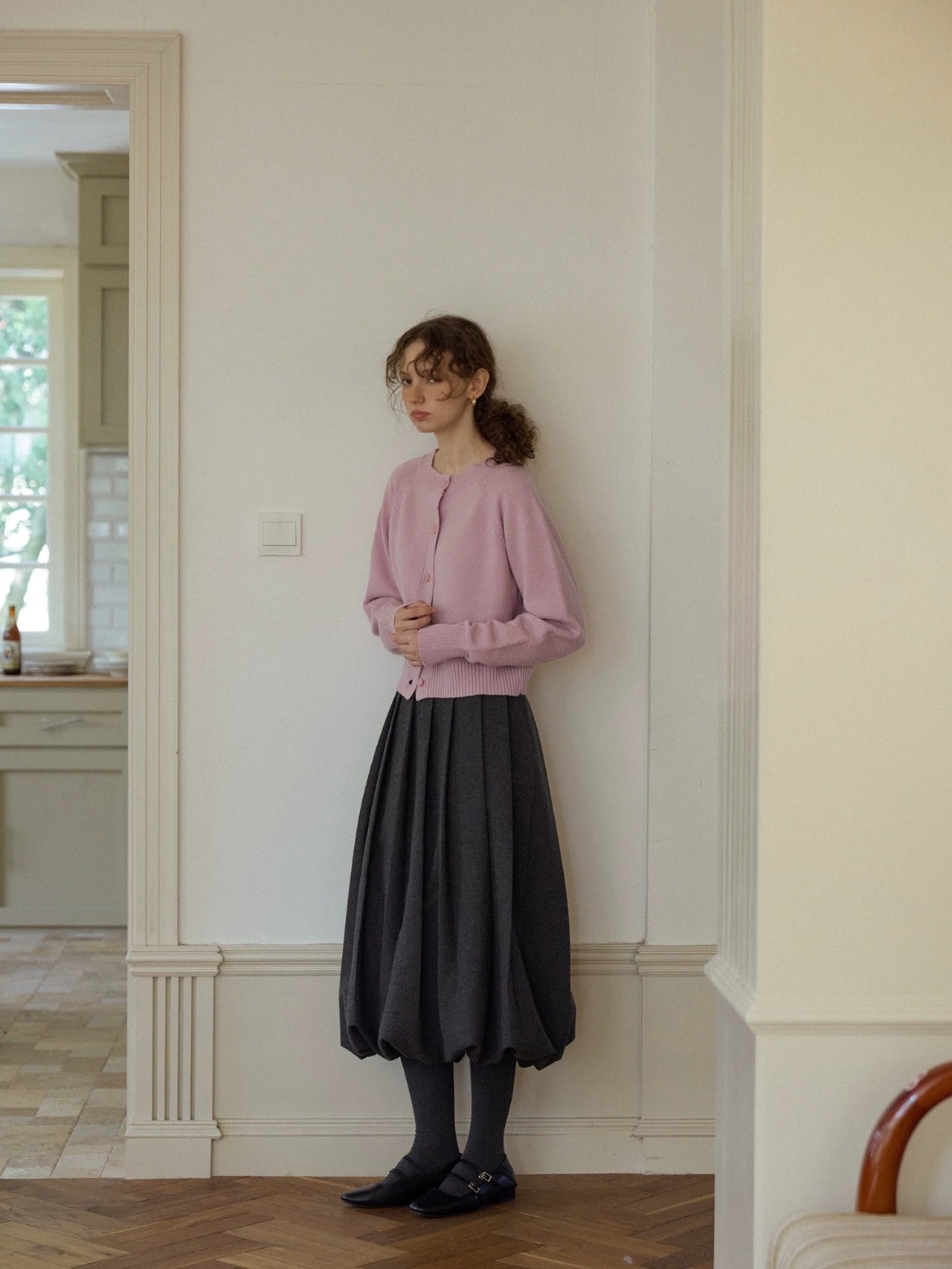 Bouton Wool Blend Pleated Balloon Skirt F0857