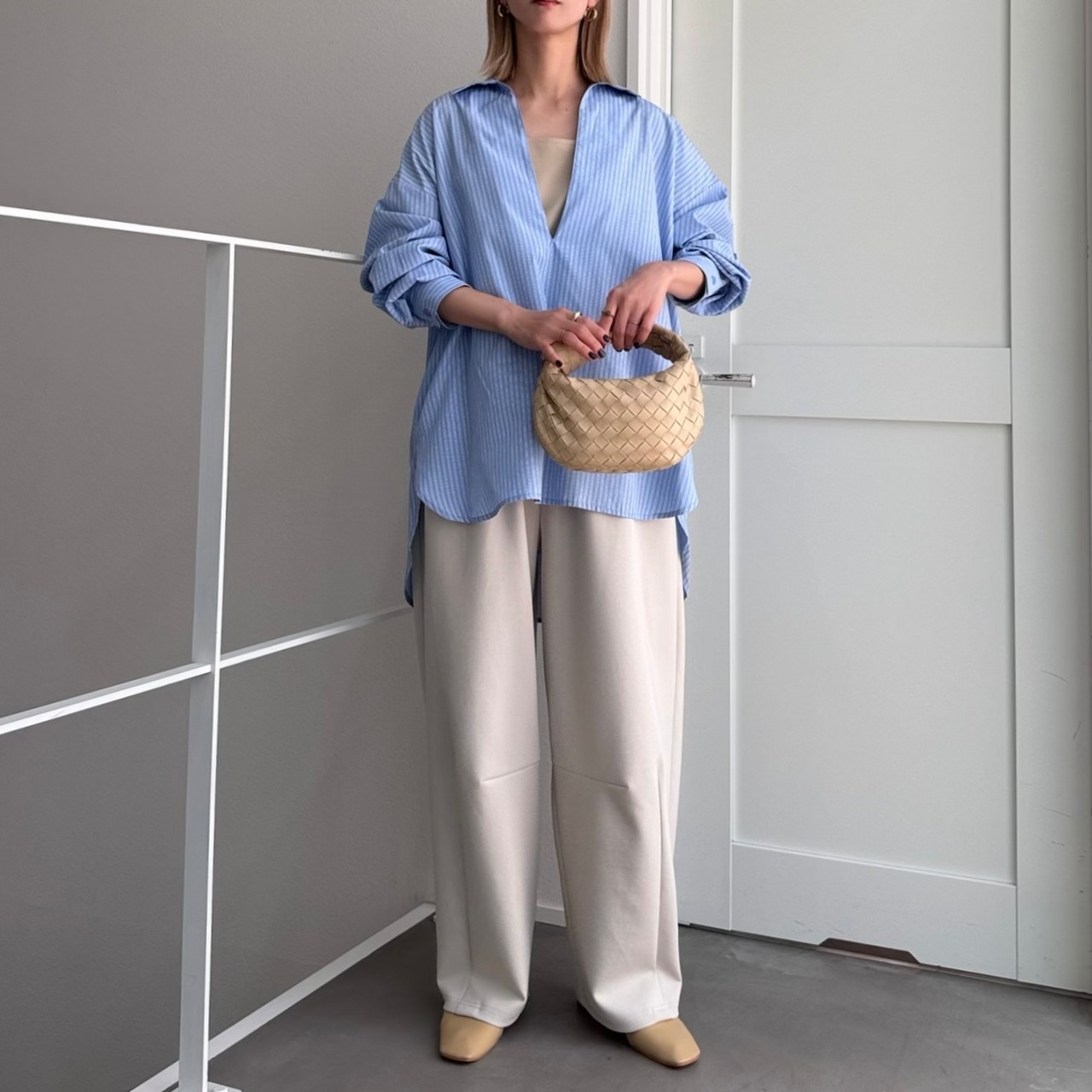 ピンストライプスキッパーBL/サックス