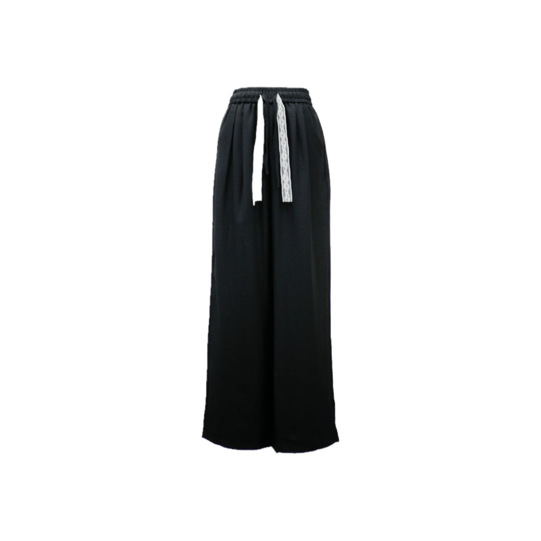 Lace ribbon relax straight pants