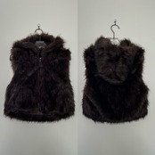 【東京先行販売】ショート丈Wzipエコファーフーディーvest/ブラウン