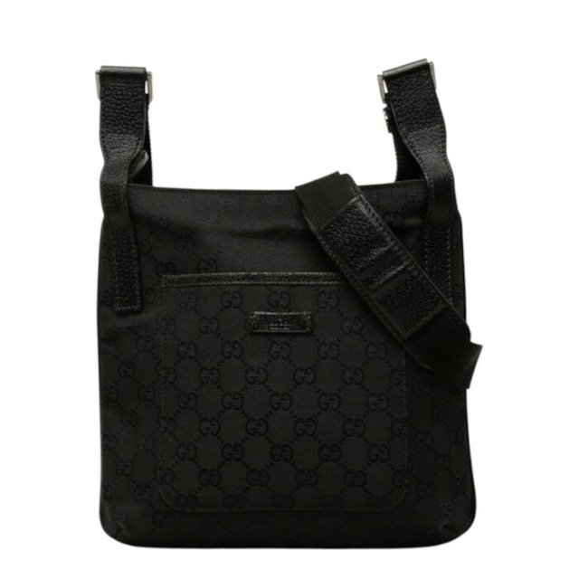 グッチ GGキャンバス 斜め掛け ショルダーバッグ 122793 ブラック キャンバス レザー レディース GUCCI 中古