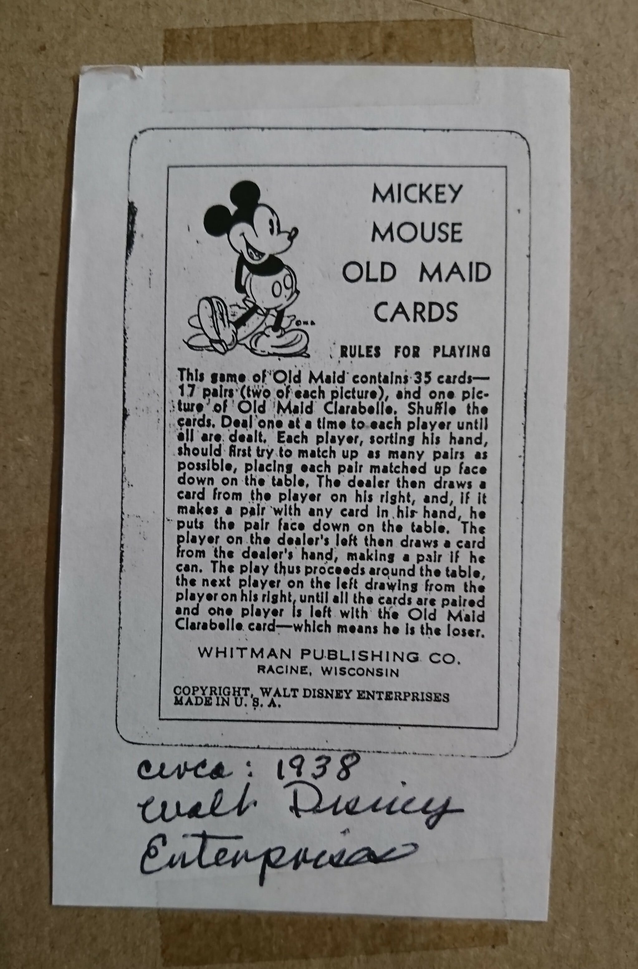 30s ミッキーマウス オールド メイド カード