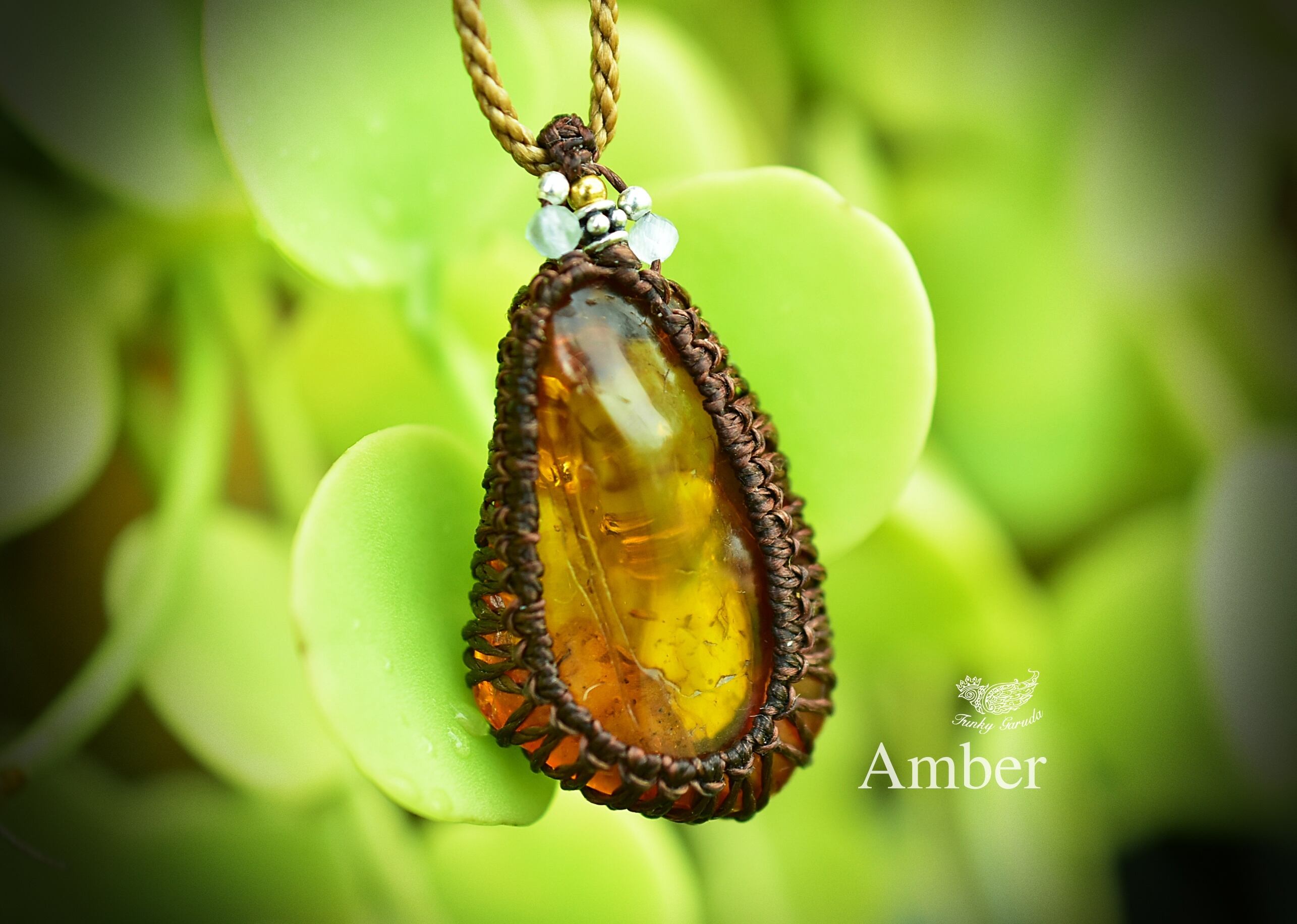 ゴールド樹木★アンバー琥珀 マクラメネックレス715