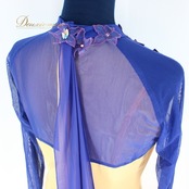 社交ダンス 衣装 スタンダード ドレス ワンピース パーティ衣装 女性用 レディース オールシーズン U:NA ユーナ 青 ビジュー オレンジ系 ブルー系 フロート 長袖 クラシック エレガント 軽やか フラワー デザイン カラフル おしゃれ 踊りやすい