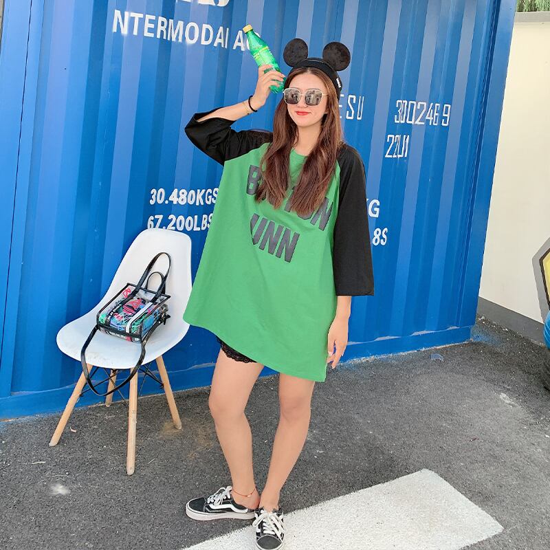 ファットシスターmmウエスタンスタイルラージサイズプラスファットウィメンズトップタイドTシャツカラーマッチングレターラウンドネックルーズ初秋ニュースタイル ミックスインファッション8794105070