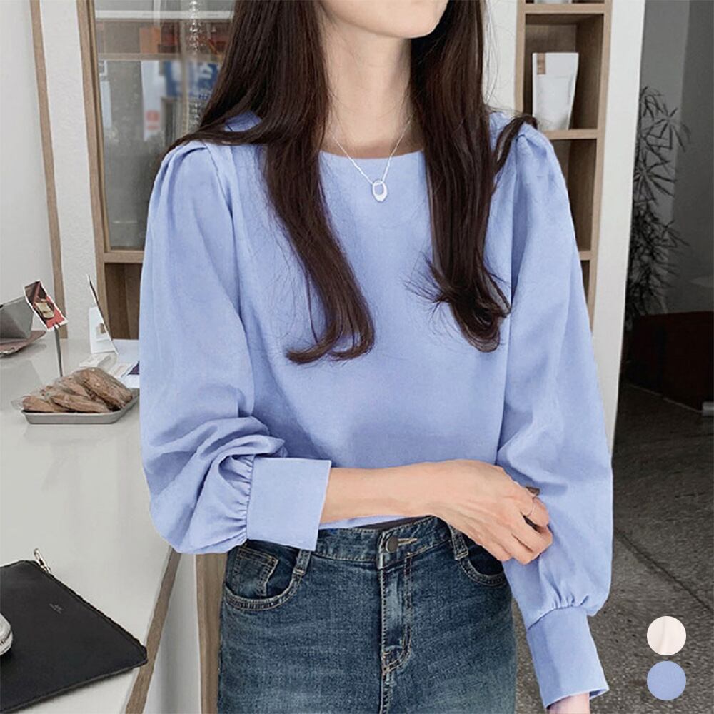 トップス クルーネック長袖シャツブラウス