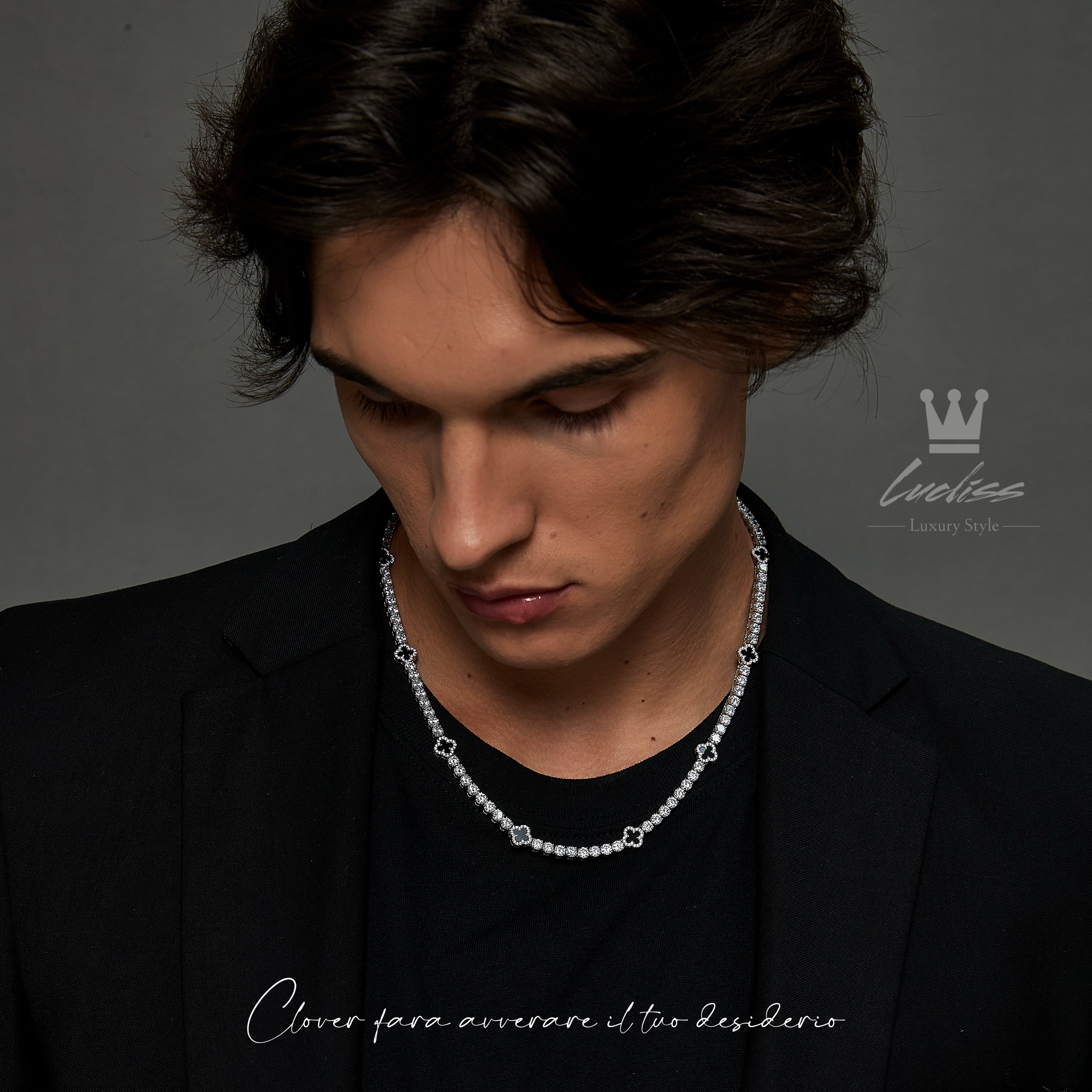 316L Black clover tennis necklace 【シルバー】 | ✯Lucliss Jewelry✯