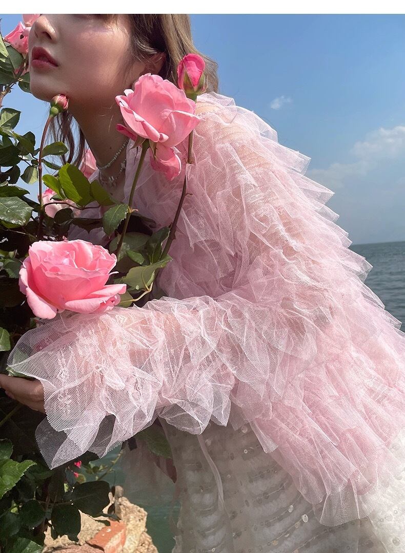 カーディガン】リボン カーディガン シャツ ピンク カーディガン 水色