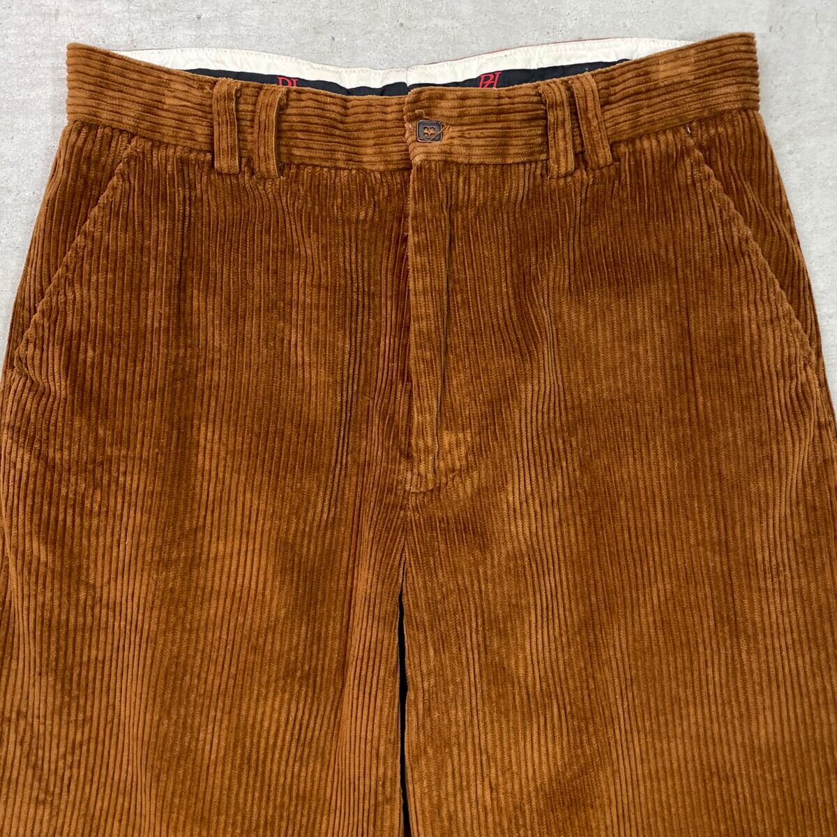 古着 90s 極太 コーデュロイ パンツ ブラウン イタリア製 ワイド 茶色 ROYAL PRESTIGE ワイド コーデュロイパンツ 太畝 メンズW32相当 古着