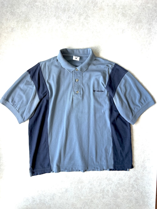 00s Columbia 2トーン 切り替え ポロシャツ ライトブルー×ネイビー