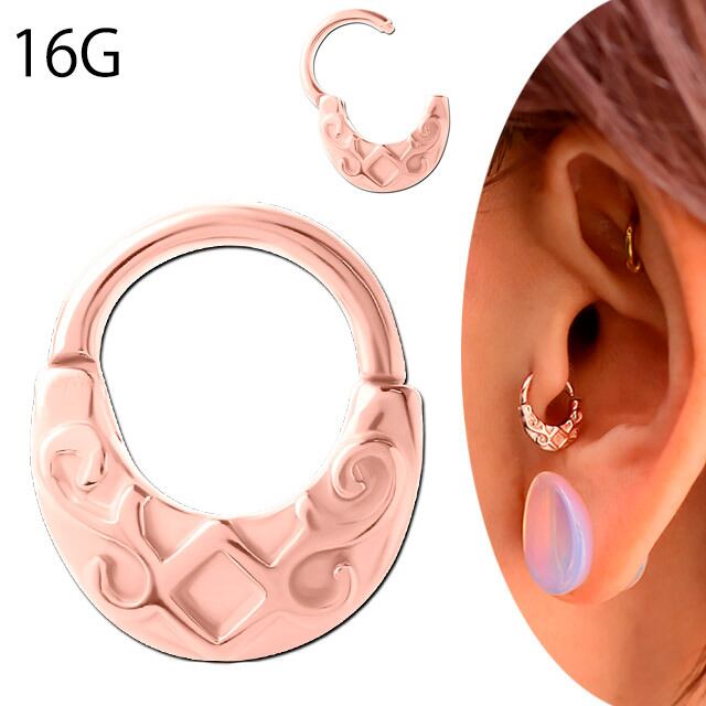 ワンタッチピアス 16g ピンクゴールド フィリグリー リングピアス