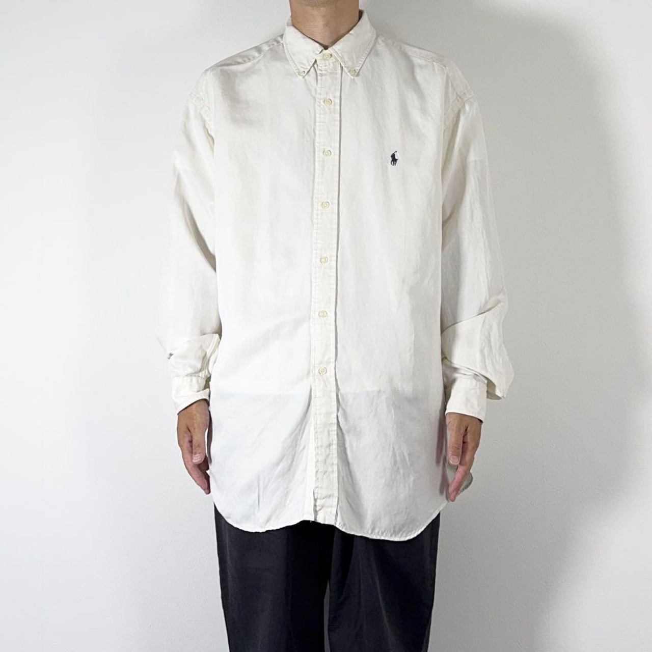 90s Ralph Lauren SILK LINEN shirt L/S BLAKE WHITE XL 古着 - 16