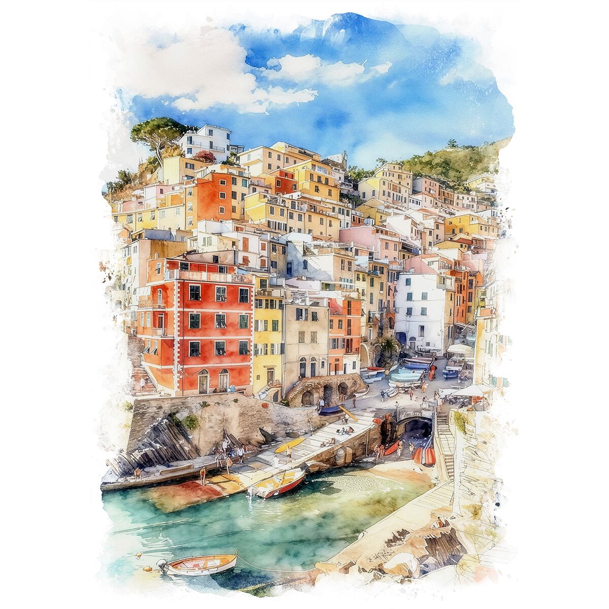 絵画 風景画(街並み)イタリア チンクエ・テッレ リオマッジョーレ