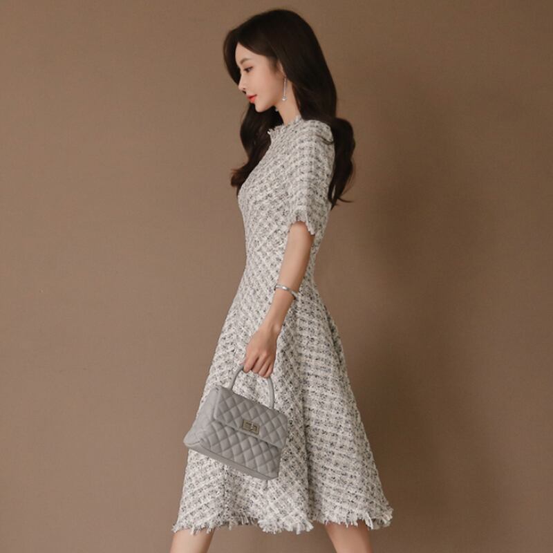 ワンピース 厚て 背中にファスナー チェック柄 通勤 Ol オフィス 大人フェーミング度アップ S M L Ll Elegant