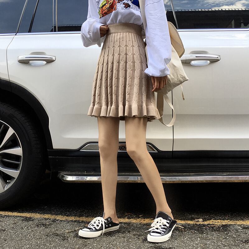 ツイストニットスカートレディース2020年秋新バージョンの甘くて用途の広いハイウエストの細いAラインスカートスカートトレンド クレセントシティ95647022029