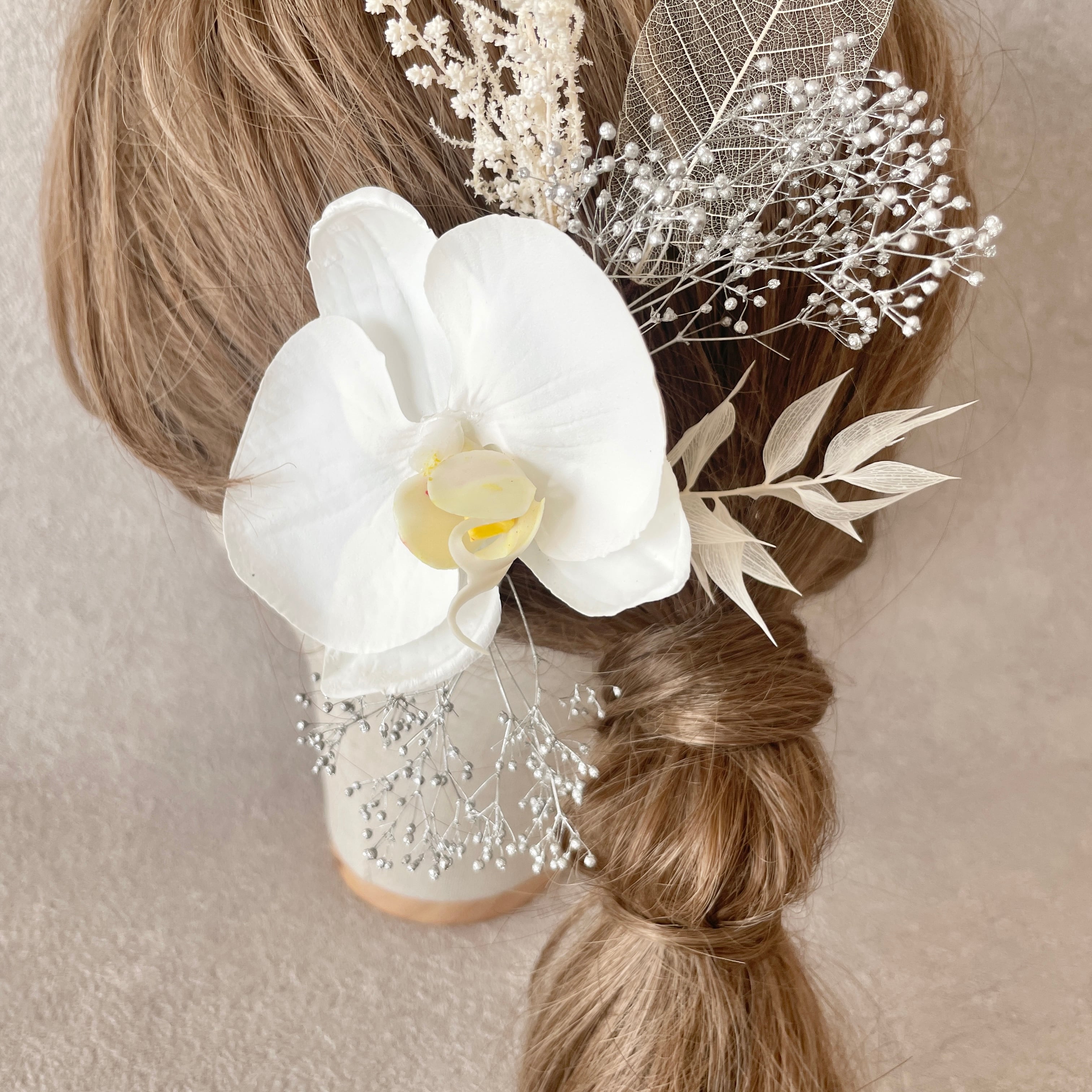 9 髪飾り 白  胡蝶蘭　卒業式 成人式 結婚式 和装　白無垢　ウェディング