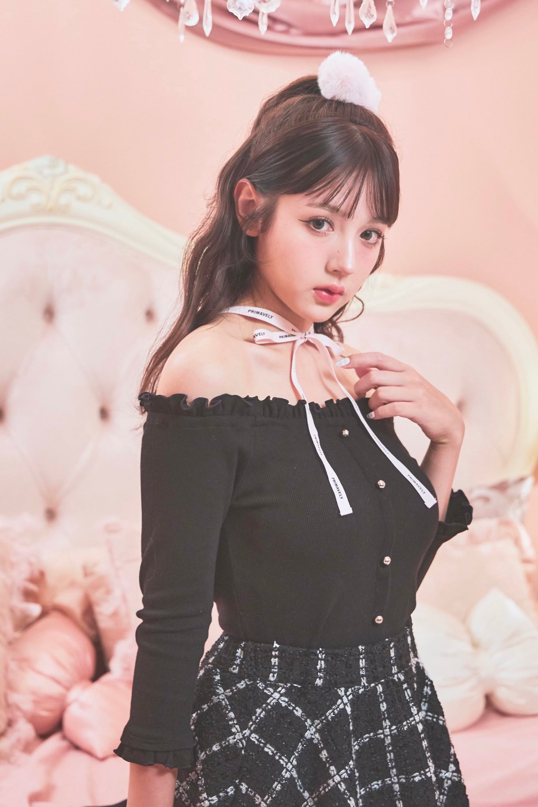 トップス ribbon shoulder stripe short BL Tara Blue Ribbon Top | Sassy Shortcake